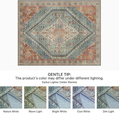 Bavni Runner Rug 2x12 Kitchen Rugs for Hallways Entryway, Washable Vintage Print Carpet, Ultra-Thin Chenille Low Pile Lightweight Rug with Non Slip Backing, Light Red/Blue