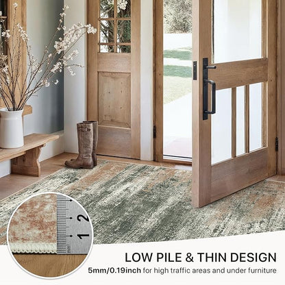 GENIMO 6x9 Area Rug-Washable, Lightweight Foldable Low Pile Carpet with Rubber Backing, Modern Pet Friendly Decorative Rug for Living Room, Bedroom, Playroom, Gray Mist