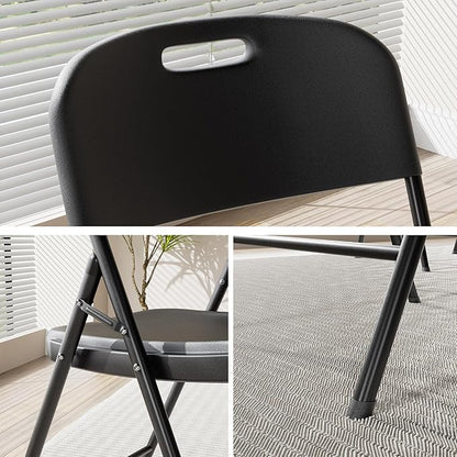VECELO 4 Pack Folding Chairs, Indoor/Outdoor Use Plastic Seat with Steel Frame, for Events, Office, Wedding, Party, Stackable & Portable, Black