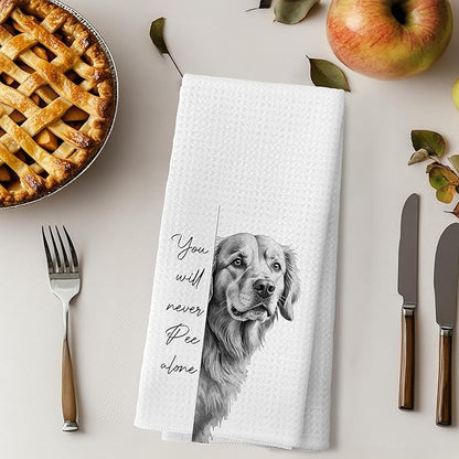Funny Golden Retriever Accessories Gifts Hand Towels for Bathroom Decor, You Will Never Pee Alone Funny Dog Bathroom Hand Towels, 16x24 Inches
