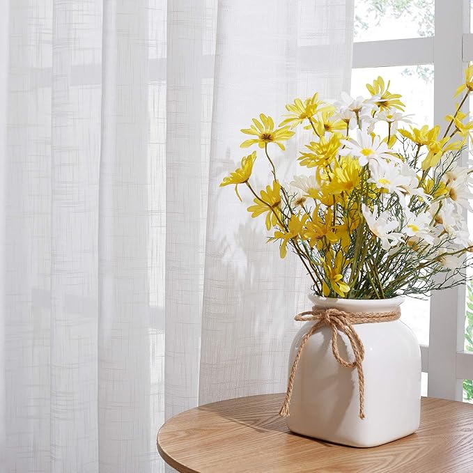 NICETWON Linen Sheer Patio Curtain Extra Long & Wide W120 x L95, Grommet Semi Sheer Privacy with Light Filter Linen Blend Texture for Sliding Glass Door/Living Room, White, 1 Panel