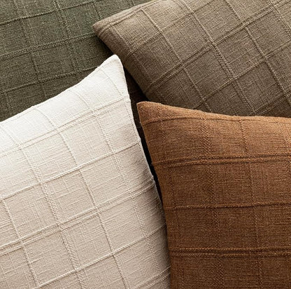 Foindtower Set of 2 Decorative Linen Check Throw Pillow Covers Neutral Farmhouse Vintage Cushion Covers Modern Boho Home Decor for Sofa Chair Couch Bedroom Living Room Outdoor,16×16 Inch,Brown Hazel