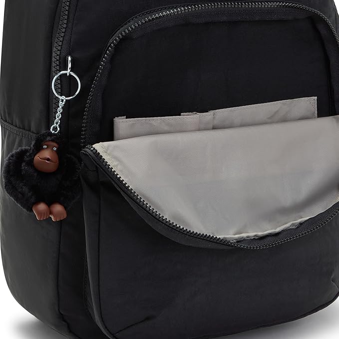 Kipling Women's Seoul 15" Laptop Backpack, Durable, Roomy with Padded Shoulder Straps, Built-In Protective Sleeve, Black Tonal Cu, 12.75''L x 17.25''H x 8''D