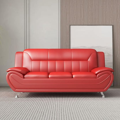 Container Furniture Direct Michael Modern Faux Leather Upholstered Stainless Steel Legs Living Room Sofa, Red