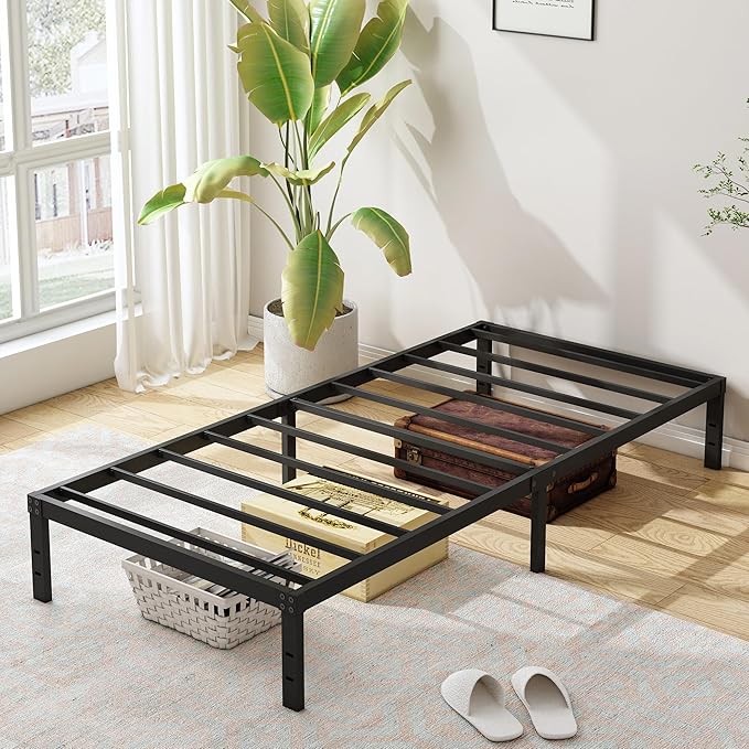 10 Inch XL Twin Bed Frames, Platform Metal Bed Frame Twin XL Size Heavy Duty Steel Slat Mattress Foundation, No Box Spring Needed, Easy Assembly, Noise-Free, Black