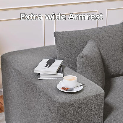 Cloud Sectional Couch, 104”L-Shape Oversized Sofa with Left Chaise Lounge, Modular Sleeper Couch with Pillows & Deep Seat, Rain Drop Velvet Fabric Compressed Sofa for Living Room, Light Gray
