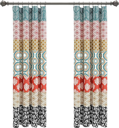 Lush Decor Bohemian Stripe Window Curtain Panels, Pair 52" W x 63" L Turquoise & Orange - Light Filtering Curtains for Bedroom - Boho Curtains - Maximalist Decor