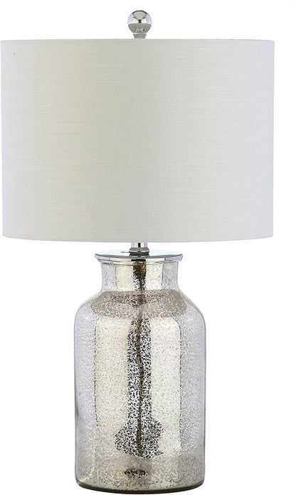 JONATHAN Y 24.5" Mercury Silver Trellis Glass Table Lamp for Living Room, White Linen Shade, Modern Bedside Nightstand Lamp for Bedroom, LED Bulb Included, UL Listed (JYL1084A)