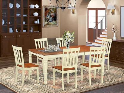 East West Furniture DOAN7-WHI-W 7 Piece Kitchen Table Set Consist of a Rectangle Dining Table with Butterfly Leaf and 6 Dining Room Chairs, 42x78 Inch, Buttermilk & Cherry