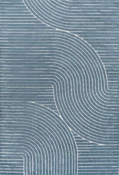 JONATHAN Y Hallie High-Low Curve Dark Blue/Cream 5x8 Indoor/Outdoor Area Rug, Minimalist Geometric, Pet Friendly, for Patio, Backyard, Living Room, Bedroom, Office, Hose-Washable (SCN100C-5)