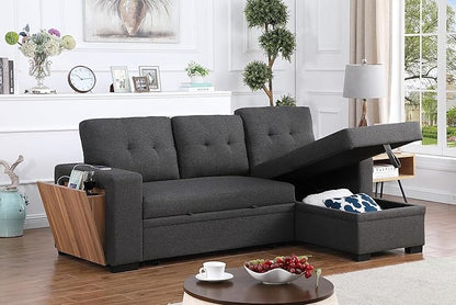 Devion Furniture Garisa 4-in-1 Convertible L Shaped Couch with Pull Out Bed and Storage, Sectional Sleeper Sofa with Reversible Chaise for Living Room, Apartment, Bedroom, Office