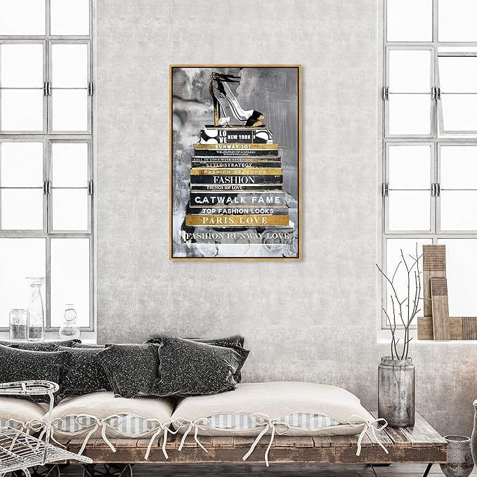 The Oliver Gal Artist Co. Fashion and Glam Wall Art Framed Canvas Prints 'Fashion Thoughts Noir Classic' Shoes