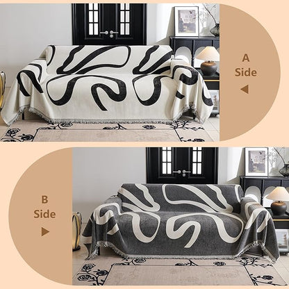 MYSKY HOME Boho Couch Cover Super Soft Couch Covers for 2-3 Cushion Couch Sofa, Modern Black Jacquard Sofa Slipcover Loveseat Futon Cover, Couch Covers for Sectional Sofa, 71" x 118", Black Curve