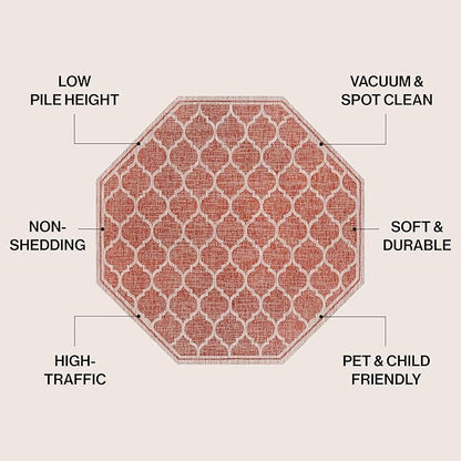 JONATHAN Y Moroccan Trellis Indoor Outdoor Octagon Area Rug 5 Ft Red/Beige, Trebol Textured Weave for Backyard, Patio, Porch, Easy-Cleaning, High Traffic, Pet-Friendly, Non-Shedding (SMB109C-5TGN)