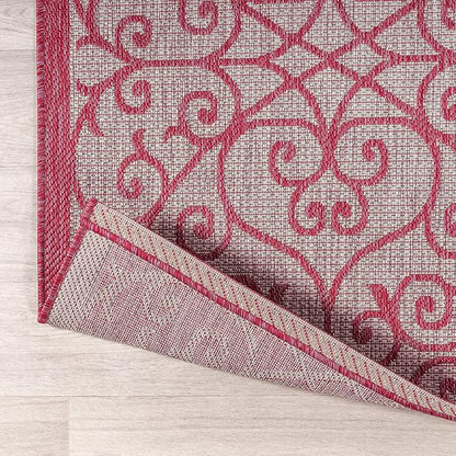 JONATHAN Y Vintage Filigree Indoor Outdoor Area Rug 8X10 Light Gray/Fuchsia, Madrid Textured Weave for Backyard, Patio, Porch, Easy-Cleaning, High Traffic, Pet-Friendly, Non-Shedding (SMB107I-8)