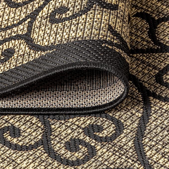 JONATHAN Y Vintage Filigree Indoor Outdoor Square Area Rug 3X3 Black/Khaki, Madrid Textured Weave for Backyard, Patio, Porch, Easy-Cleaning, High Traffic, Pet-Friendly, Non-Shedding (SMB107A-3SQ)