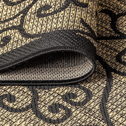 JONATHAN Y Vintage Filigree Indoor Outdoor Square Area Rug 3X3 Black/Khaki, Madrid Textured Weave for Backyard, Patio, Porch, Easy-Cleaning, High Traffic, Pet-Friendly, Non-Shedding (SMB107A-3SQ)