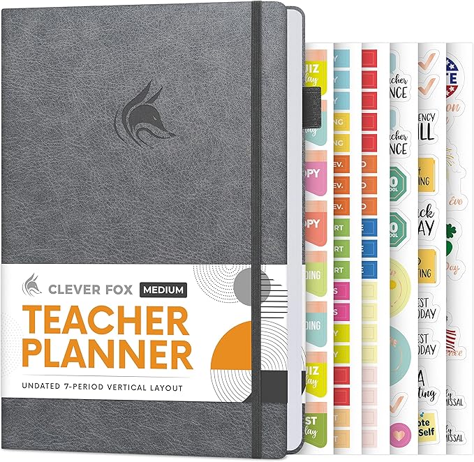 Clever Fox Teacher Planner – School Year Planner with Calendars & Lesson Plans – Teacher Plan Book for Classroom & Homeschool Organization - Undated, A5 Size, Hardcover (Gray)