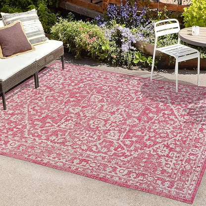JONATHAN Y Boho Medallion Indoor Outdoor Area Rug 3X5 Fuchsia/Light Gray, Malta Textured Weave for Backyard, Patio, Porch, Easy-Cleaning, High Traffic, Pet-Friendly, Non-Shedding (SMB104E-3)