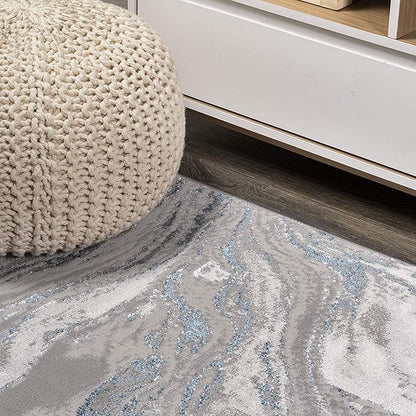 JONATHAN Y Swirl Marbled Gray/Blue Runner Rug 2X8 ft, Abstract for Living Room, Bedroom, Kitchen, Office, Easy-Cleaning, High Traffic, Pet-Friendly, Non-Shedding SOR203B-28