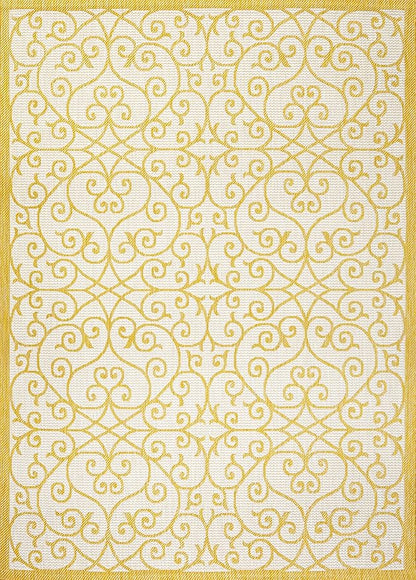 JONATHAN Y Vintage Filigree Indoor Outdoor Area Rug 4X6 Cream/Yellow, Madrid Textured Weave for Backyard, Patio, Porch, Easy-Cleaning, High Traffic, Pet-Friendly, Non-Shedding (SMB107D-4)