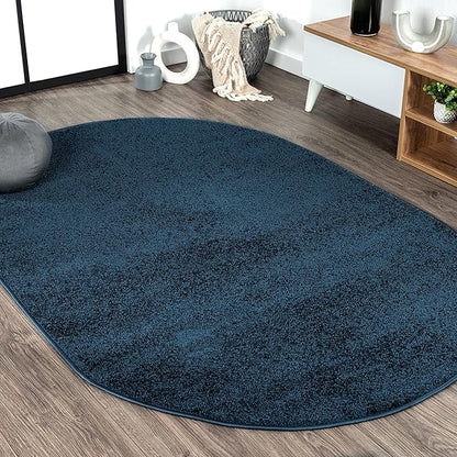 JONATHAN Y Haze Solid Low-Pile Navy 5x8 Oval Indoor Area Rug, Coastal,Bohemian,Minimalist,Classic, Easy-Cleaning for Living Room,Bedroom,Kitchen,Pet Friendly,Non-Shedding (SEU100C-5OV)