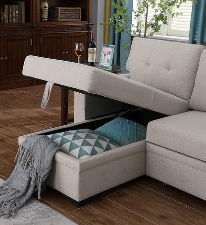 Devion Furniture Philly 4-in-1 Convertible L Shaped Couch with Pull Out Bed and Storage, Sectional Sleeper Sofa with Reversible Chaise for Living Room, Apartment, Bedroom, Office