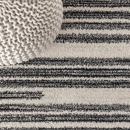 JONATHAN Y Khalil Modern Berber Stripe Cream/Black Runner Rug, 2x8, Contemporary, Bohemian, Easy-Cleaning for Living Room, Bedroom, Kitchen, Pet Friendly, Non-Shedding (MOH207A-28)