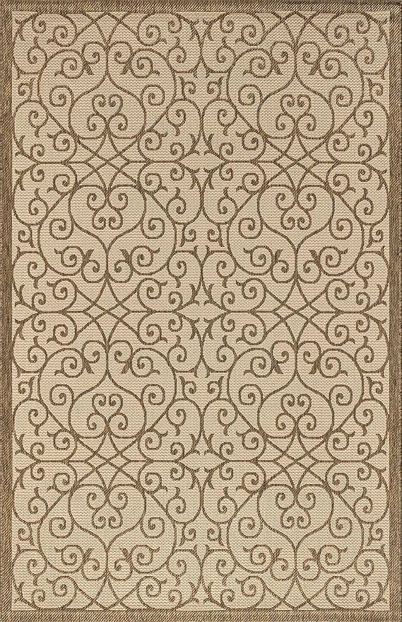 JONATHAN Y Vintage Filigree Indoor Outdoor Area Rug 6X9 Beige/Brown, Madrid Textured Weave for Backyard, Patio, Porch, Easy-Cleaning, High Traffic, Pet-Friendly, Non-Shedding (SMB107B-6)