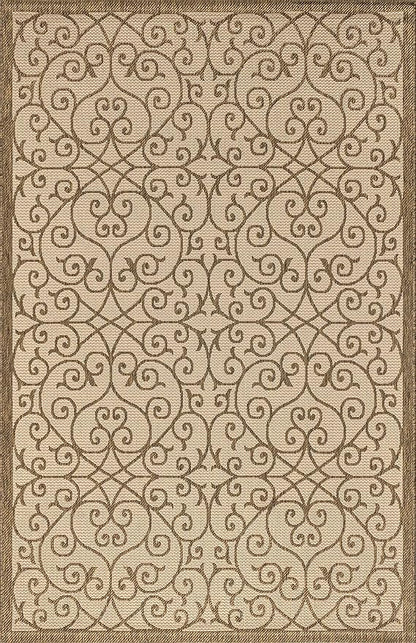 JONATHAN Y Vintage Filigree Indoor Outdoor Area Rug 6X9 Beige/Brown, Madrid Textured Weave for Backyard, Patio, Porch, Easy-Cleaning, High Traffic, Pet-Friendly, Non-Shedding (SMB107B-6)