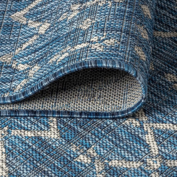 JONATHAN Y Moroccan Geometric Indoor Outdoor Runner Rug 2X10 Navy/Light Gray, Ourika Textured Weave for Backyard, Patio, Porch, Easy-Cleaning, High Traffic, Pet-Friendly, Non-Shedding (SMB108B-210)