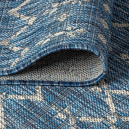 JONATHAN Y Moroccan Geometric Indoor Outdoor Runner Rug 2X10 Navy/Light Gray, Ourika Textured Weave for Backyard, Patio, Porch, Easy-Cleaning, High Traffic, Pet-Friendly, Non-Shedding (SMB108B-210)