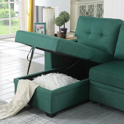 Devion Furniture Garisa 4-in-1 Convertible L Shaped Couch with Pull Out Bed and Storage, Sectional Sleeper Sofa with Reversible Chaise for Living Room, Apartment, Bedroom, Office