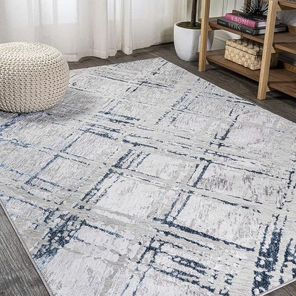 JONATHAN Y Slant Abstract Gray/Blue Indoor Area Rug 4X6 ft, Modern for Living Room, Bedroom, Kitchen, Office, Easy-Cleaning, High Traffic, Pet-Friendly, Non-Shedding SOR201B-4