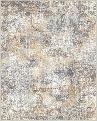 Bavni 8x10 Area Rugs Machine Washable Rug for Living Room, Modern Printed Rug Indoor Soft Area Rug for Bedroom Dining Room, Ultra-Thin Low Pile Carpet with Non Slip Rubber Backing, Ocher Gray