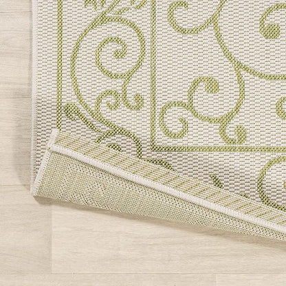 JONATHAN Y Vintage Filigree Indoor Outdoor Area Rug 5X8 Cream/Green, Charleston Textured Weave for Backyard, Patio, Porch, Easy-Cleaning, High Traffic, Pet-Friendly, Non-Shedding (SMB106I-5)
