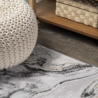JONATHAN Y Swirl Marbled Gray/Black Runner Rug 2X10 ft, Abstract for Living Room, Bedroom, Kitchen, Office, Easy-Cleaning, High Traffic, Pet-Friendly, Non-Shedding SOR203C-210