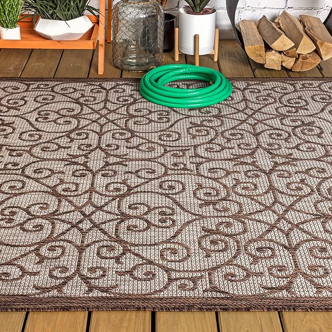 JONATHAN Y Vintage Filigree Indoor Outdoor Area Rug 3X5 Taupe/Espresso, Madrid Textured Weave for Backyard, Patio, Porch, Easy-Cleaning, High Traffic, Pet-Friendly, Non-Shedding (SMB107C-3)