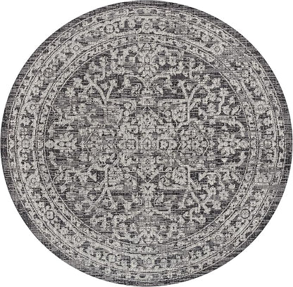 JONATHAN Y Boho Medallion Indoor Outdoor Round Area Rug 5 Ft Black/Gray, Malta Textured Weave for Backyard, Patio, Porch, Easy-Cleaning, High Traffic, Pet-Friendly, Non-Shedding (SMB104C-5R)