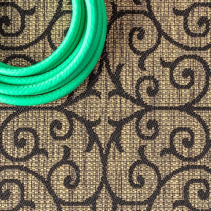 JONATHAN Y Vintage Filigree Indoor Outdoor Square Area Rug 3X3 Black/Khaki, Madrid Textured Weave for Backyard, Patio, Porch, Easy-Cleaning, High Traffic, Pet-Friendly, Non-Shedding (SMB107A-3SQ)